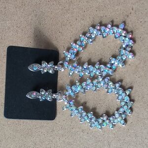 Elegant Silver Tone AB Drop Earrings